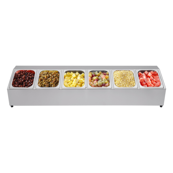 Catering Ingredient Container Stainless Steel 6 Grids Ingredient Box Side Container Bar Container Capacity Per Container Over 2 Litres with 6 Containers