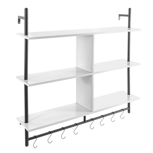 3 Tier Floating Pipe Shelving,Industrial Wall Mounted Ladder Shelf Hanging with Circular Tube