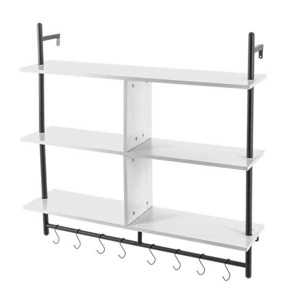 3 Tier Floating Pipe Shelving,Industrial Wall Mounted Ladder Shelf Hanging with Circular Tube