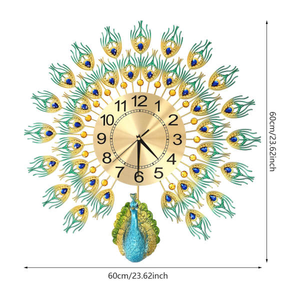 Peacock Wall Clock, Peacock Modern Farmhouse Kitchen Big Wall Clock, Metal Wall Clock Battery Operated Clock