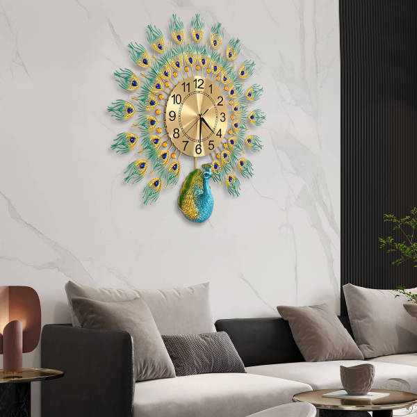 Peacock Wall Clock, Peacock Modern Farmhouse Kitchen Big Wall Clock, Metal Wall Clock Battery Operated Clock