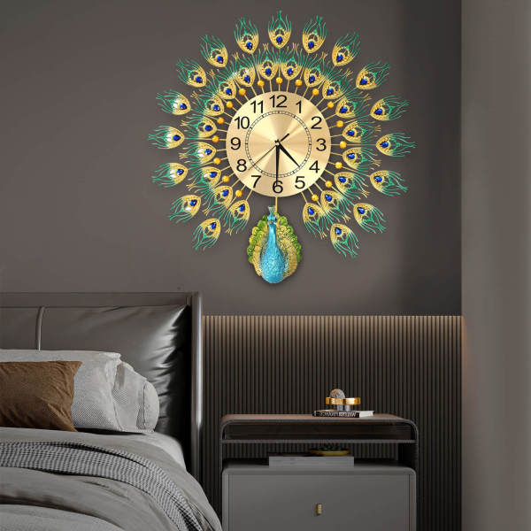 Peacock Wall Clock, Peacock Modern Farmhouse Kitchen Big Wall Clock, Metal Wall Clock Battery Operated Clock