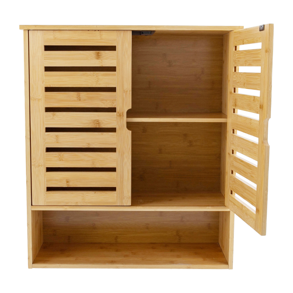 Bathroom Wall Cabinet, Bamboo Wall Mount Medicine Cabinet Storage Organizer, Double Doors & 3 Tier Adjustable Shelf