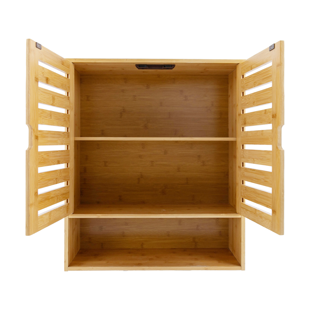 Bathroom Wall Cabinet, Bamboo Wall Mount Medicine Cabinet Storage Organizer, Double Doors & 3 Tier Adjustable Shelf