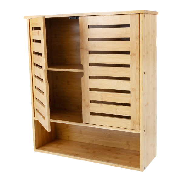 Bathroom Wall Cabinet, Bamboo Wall Mount Medicine Cabinet Storage Organizer, Double Doors & 3 Tier Adjustable Shelf Bathroom Wall Cabinet, Bamboo Wall Mount Medicine Cabinet Storage Organizer, Double Doors & 3 Tier Adjustable Shelf