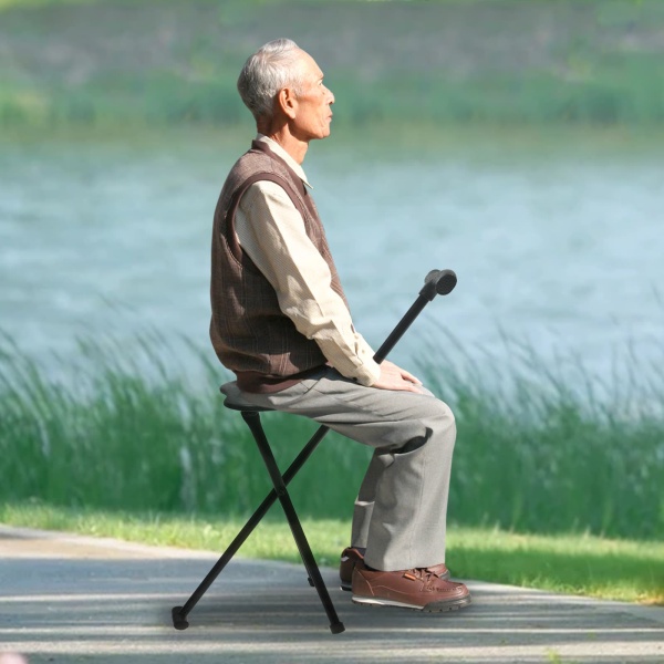 Walking Stick, Walking Cane, Cane Chair, Folding Cane with Seat is 35.4 Inches Tall, and Supports up to 220 Pounds