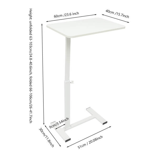 Bedside Table, Adjustable Hospital & Home Use Bed Table,  Rolling Laptop Table
