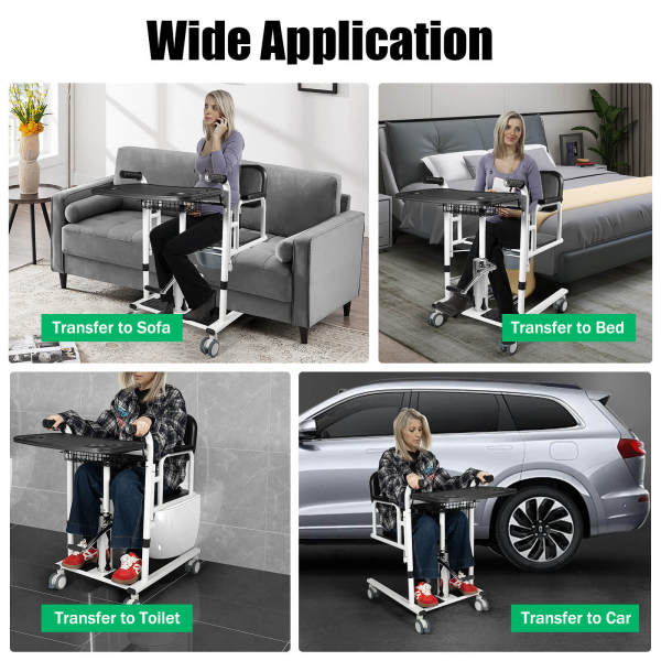 Black Multifunctional Hydraulic Lift Transfer Cart for Home Use, Patient Lift, Wheelchair Alternative - 150kg Load Capacity