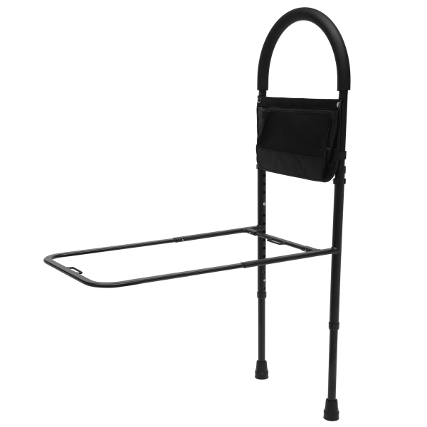 Bed Assist Rail with 31.5-43.3in Adjustable Heights Bedside Home Bed Rail Bed Assist Handle with Storage Pocket Black