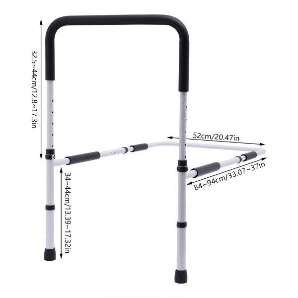 Bed support rail, Adjustable safety handrail to prevent falls, Adjustable width: 84-94cm, White