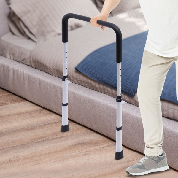 Bed support rail, Adjustable safety handrail to prevent falls, Adjustable width: 84-94cm, White
