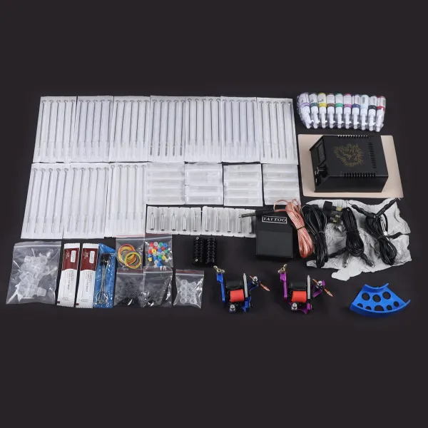 Tattoo Gun Kit For Beginners Professional Complete Tatoo Kit 2 Machine Gun 50 Needles 20 Inks Power Supply  4 Styles Of Tattoo Machines