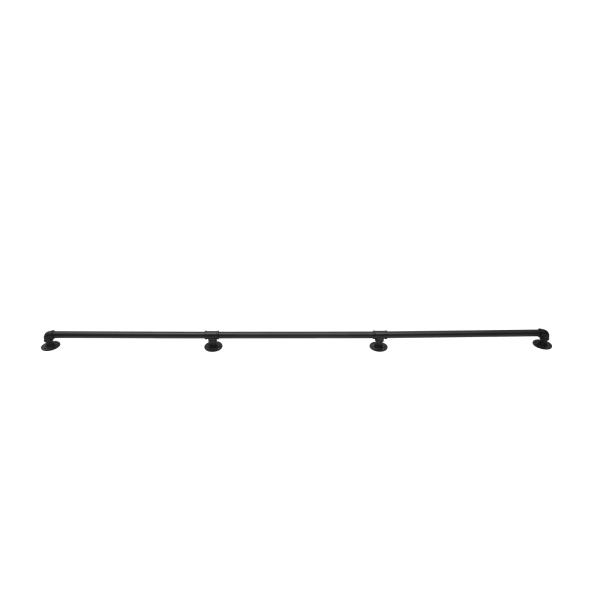Tube handrail, heavy duty metal with load bearing capacity, 8 feet, 3 sections, Wall clearance: 8cmm, Black