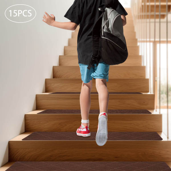Stair Treads Carpet Non-Slip Indoor 15 PCS Stair Treads Rugs Modern Stair Runners for Kids Dogs, 8" X 30", Diamond Coffee