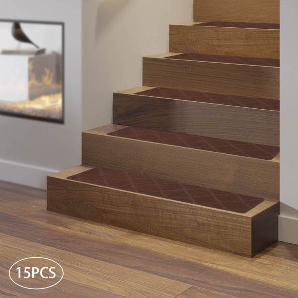 Stair Treads Carpet Non-Slip Indoor 15 PCS Stair Treads Rugs Modern Stair Runners for Kids Dogs, 8" X 30", Diamond Coffee