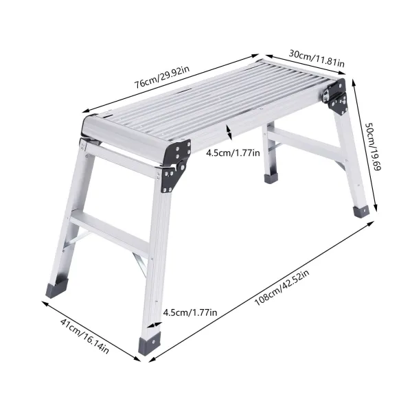 Aluminium Alloy Platform Drywall Step Up Folding Work Bench Stool Ladder 330lbs Heavy Duty