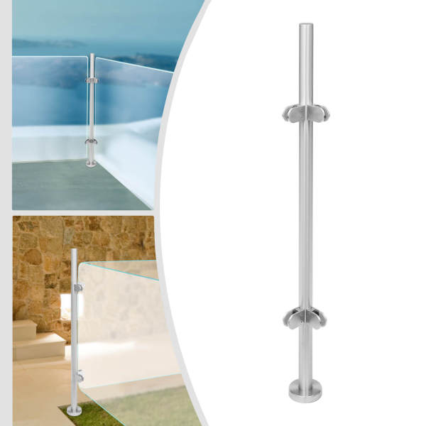 110cm Railing Post, 316 Stainless Steel Railing Fence Pole, Corner Post Stainless Steel Pole, Guardrail, for Balcony, Swimming Pool, Attic