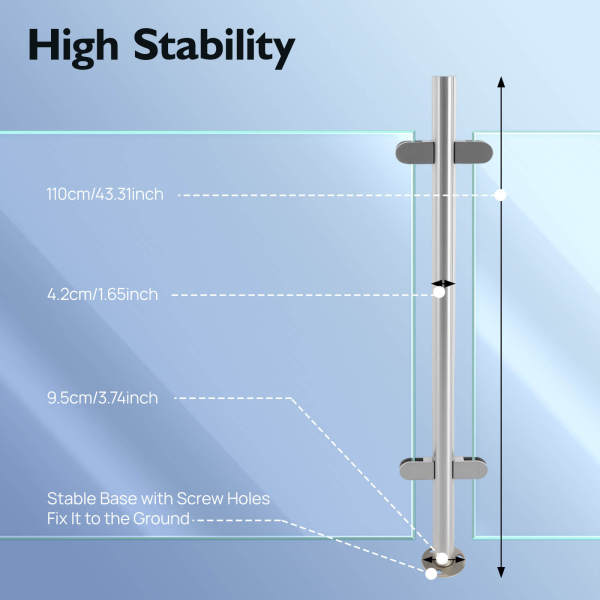 Railing Post 110cm, 304 Stainless Steel Railing Fence Pole, Mid Post Stainless Steel Pole, Guardrail with Silicone Pads