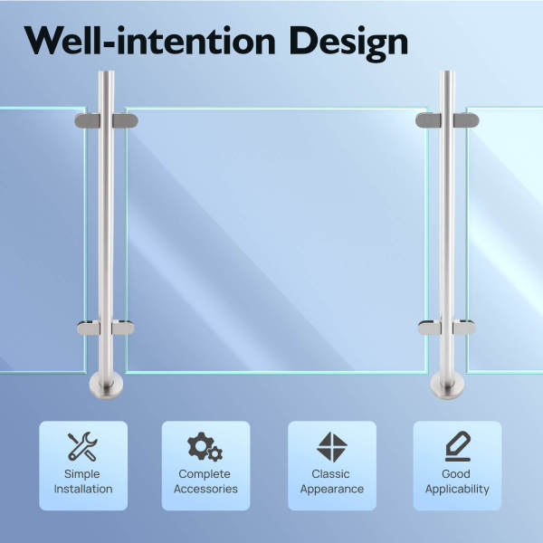 Railing Post 110cm, 304 Stainless Steel Railing Fence Pole, Mid Post Stainless Steel Pole, Guardrail with Silicone Pads