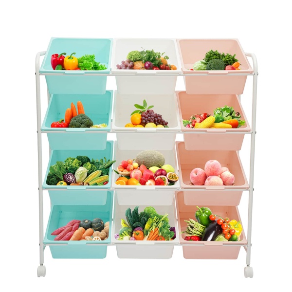 4 Tier Shelf, 12 Storage Bins, Extra-Large Toy Organizer