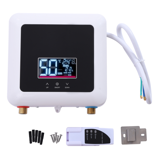 Mini Electric Water Heater 7500W Electric Water Heater with Remote Control Tankless Hot Water Heater with LCD Display