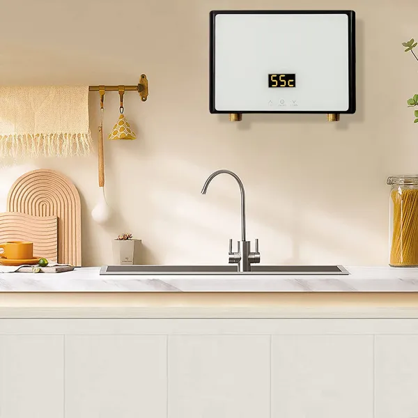 5500W Mini Undersink Electric Water Heater Instant Tankless with LCD Display Black Body White Screen