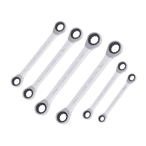 CNCEST 6-Piece Flex-Head Extra Long Ratcheting Wrenches Double Box End  45#Steel 72-Tooth Wrench Set with Metric 8mm - 19mm