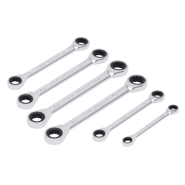 CNCEST 6-Piece Flex-Head Extra Long Ratcheting Wrenches Double Box End  45#Steel 72-Tooth Wrench Set with Metric 8mm - 19mm