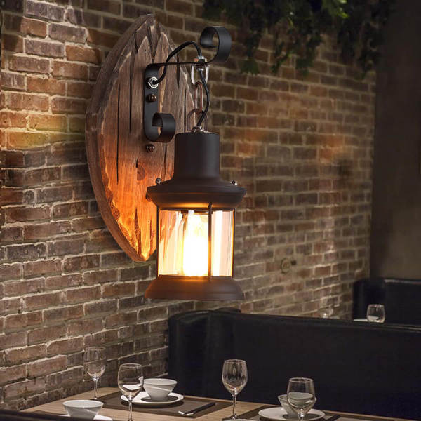 220V Industrial Wood Wall Light, Indoor Retro Wall Lamp - 2-in-1 Design, E27 Socket, Stepless Dimming