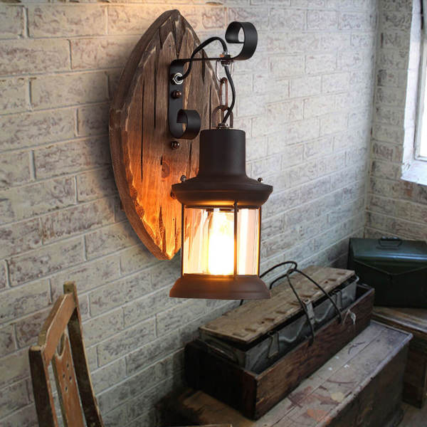 220V Industrial Wood Wall Light, Indoor Retro Wall Lamp - 2-in-1 Design, E27 Socket, Stepless Dimming