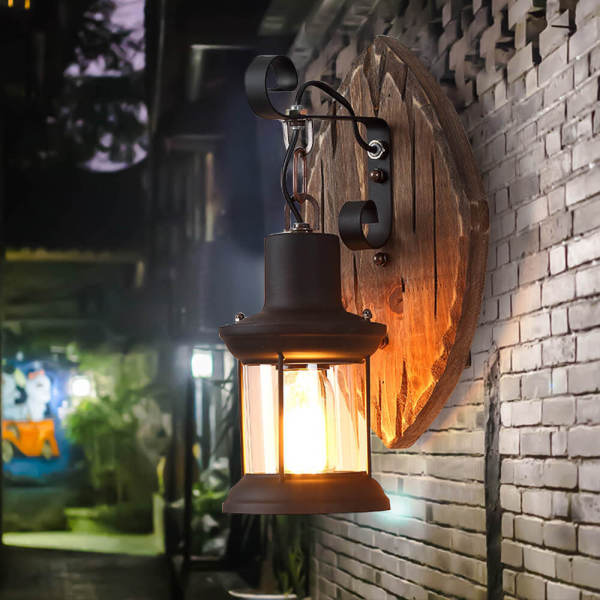 220V Industrial Wood Wall Light, Indoor Retro Wall Lamp - 2-in-1 Design, E27 Socket, Stepless Dimming