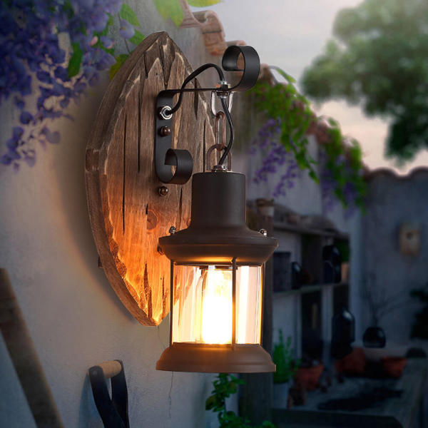 220V Industrial Wood Wall Light, Indoor Retro Wall Lamp - 2-in-1 Design, E27 Socket, Stepless Dimming