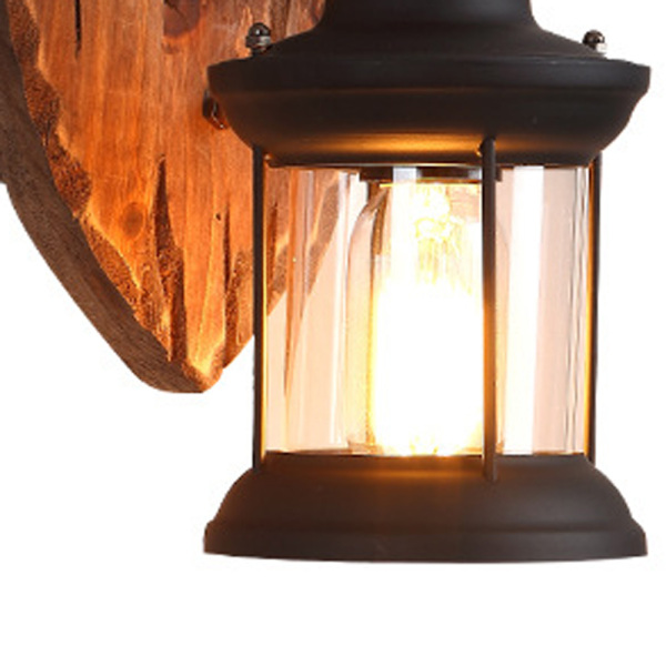220V Industrial Wood Wall Light, Indoor Retro Wall Lamp - 2-in-1 Design, E27 Socket, Stepless Dimming