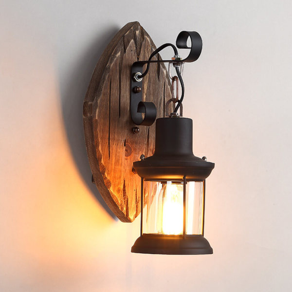 220V Industrial Wood Wall Light, Indoor Retro Wall Lamp - 2-in-1 Design, E27 Socket, Stepless Dimming