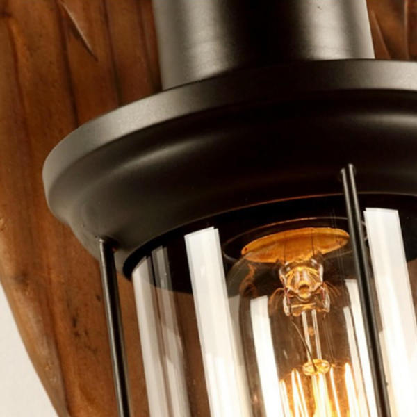 220V Industrial Wood Wall Light, Indoor Retro Wall Lamp - 2-in-1 Design, E27 Socket, Stepless Dimming