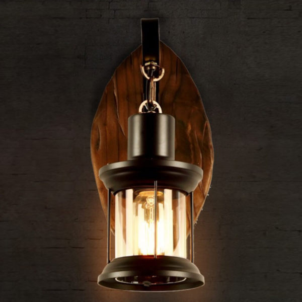 220V Industrial Wood Wall Light, Indoor Retro Wall Lamp - 2-in-1 Design, E27 Socket, Stepless Dimming