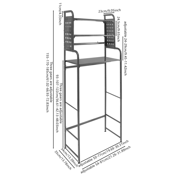 Adjustable Laundry Room Shelf, Expandable Over Toilet Washing Machine and Dryer Storage Rack, Laundry Room Storage and Organizer Standing Shelf