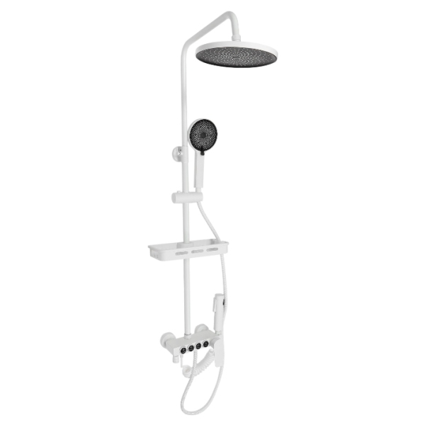 Four-speed hot and cold rain shower set, four water outlets, adjustable in height, white