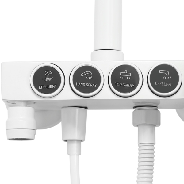 Four-speed hot and cold rain shower set, four water outlets, adjustable in height, white