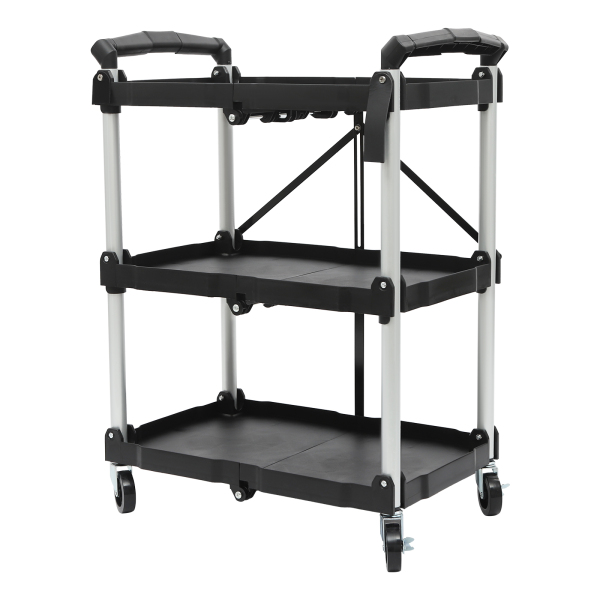 CNCEST 3-Tier Service Carts with Wheels, Foldable Rolling Service Cart, Kitchen Storage Cart