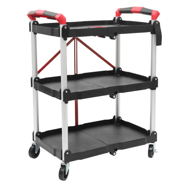 3-Tier Service Carts with Wheels, Foldable Rolling Service Cart, Kitchen Storage Cart, Red Handle, for storing, carrying in restaurants, hotels 3-Tier Service Carts with Wheels, Foldable Rolling Service Cart, Kitchen Storage Cart, Red Handle, for storing, carrying in restaurants, hotels