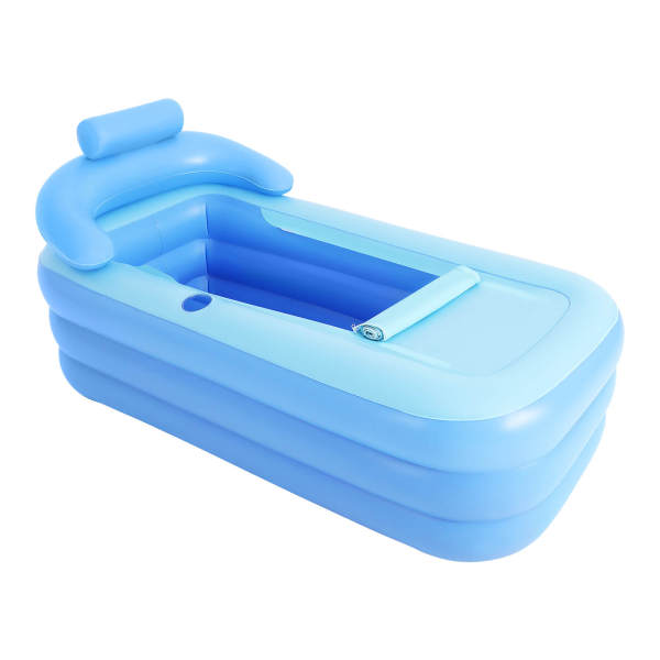 Blue Foldable Inflatable Bathtub, Portable Bath Tub, Massage Bubble Bottom Tub - PVC Material, for Adults & Kids