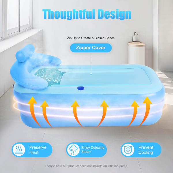 Blue Foldable Inflatable Bathtub, Portable Bath Tub, Massage Bubble Bottom Tub - PVC Material, for Adults & Kids
