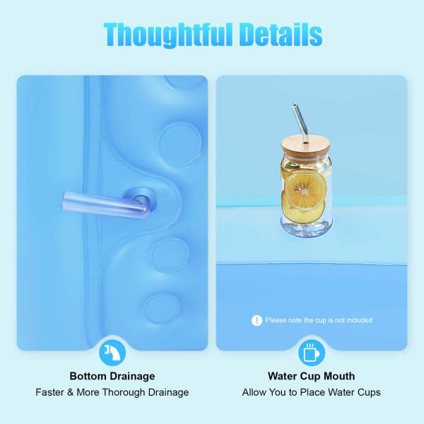 Blue Foldable Inflatable Bathtub, Portable Bath Tub, Massage Bubble Bottom Tub - PVC Material, for Adults & Kids