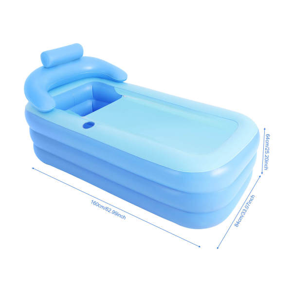 Blue Foldable Inflatable Bathtub, Portable Bath Tub, Massage Bubble Bottom Tub - PVC Material, for Adults & Kids