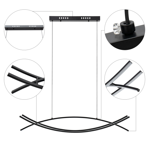 Minimalist Curved Line LED Chandelier, Linear Pendant Light, Dimmable LED Chandelier
