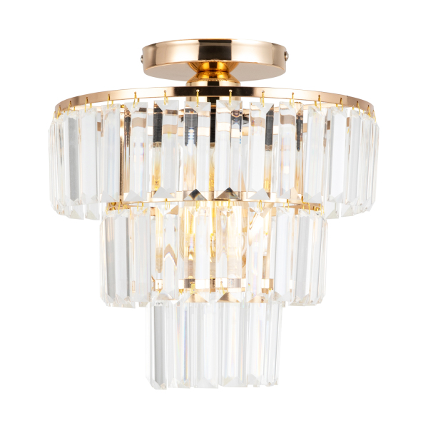 CNCEST Modern Crystal Chandelier, 3-Layer Crystal Modern Chandelier, Flush Mount Light Fixture