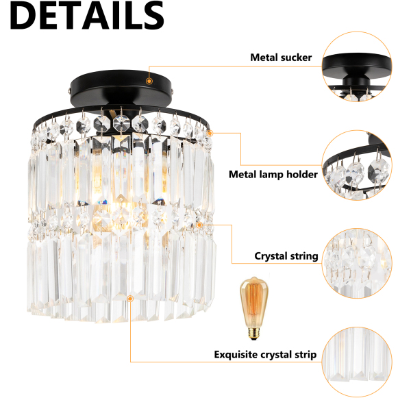 CNCEST Flush Mount Ceiling Light, Flush Mount Crystal Chandelier, Crystal Light Fixture