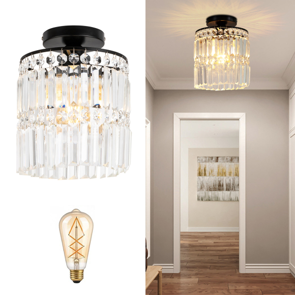 CNCEST Flush Mount Ceiling Light, Flush Mount Crystal Chandelier, Crystal Light Fixture