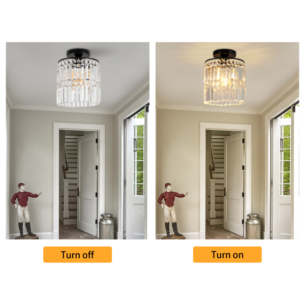 CNCEST Flush Mount Ceiling Light, Flush Mount Crystal Chandelier, Crystal Light Fixture